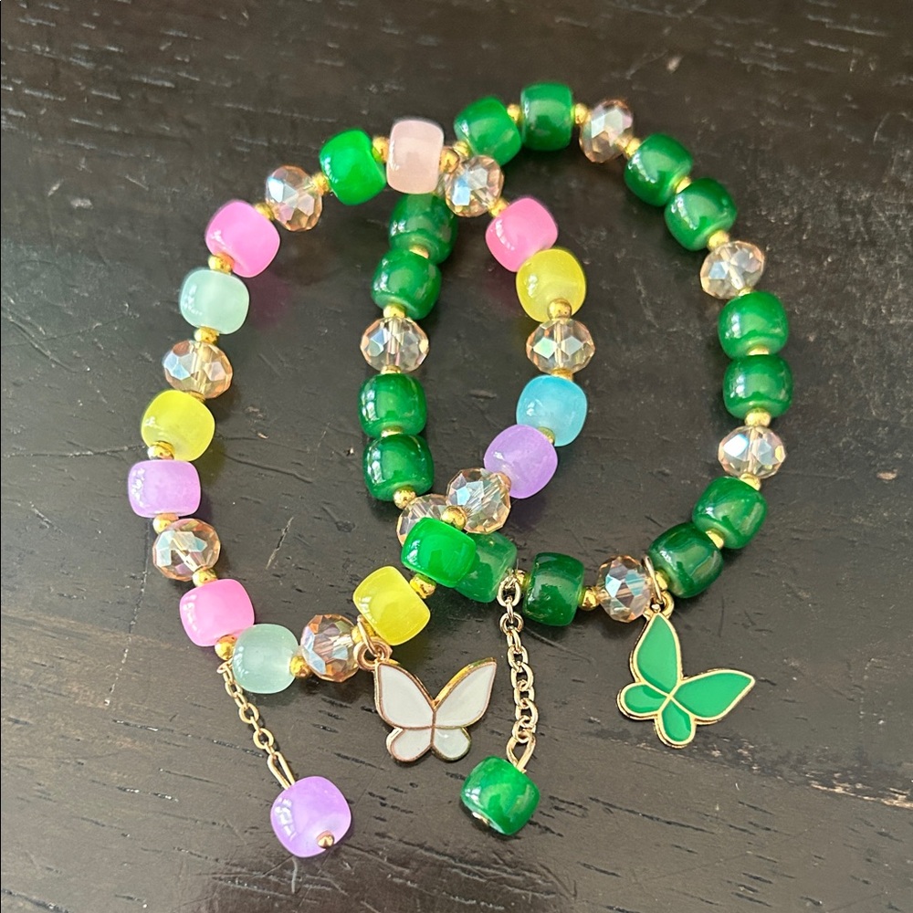 Colorful Beaded Butterfly Charm Bracelets
